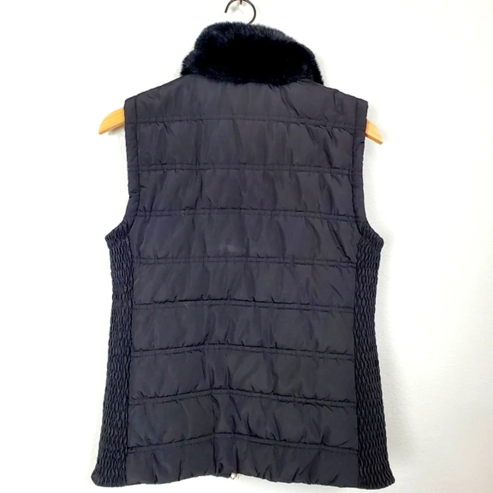 Calvin Klein Quilted Black Fur Collar Vest, Small - Picture 6 of 10